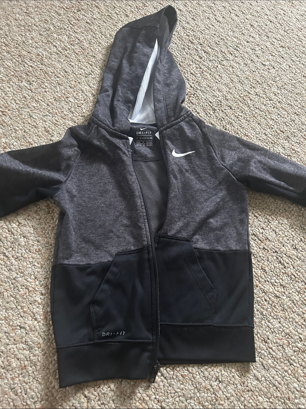 Nike Kids Gray & Black Dri-FIT Zip Hoodie